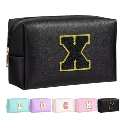 Make-up Tasche für Mädchen und Frauen, personalisierte Make-up Taschen mit Initialen wasserdichter PU Leder Reißverschluss Kulturbeutel Kosmetiktasche von Boletochic
