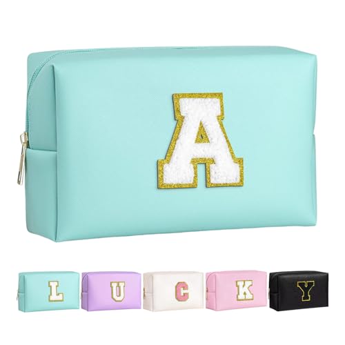 Make-up Tasche für Mädchen und Frauen, personalisierte Make-up Taschen mit Initialen wasserdichter PU Leder Reißverschluss Kulturbeutel Kosmetiktasche von Boletochic