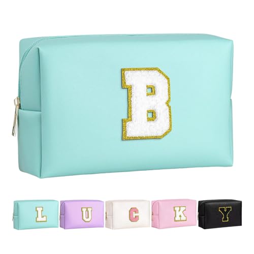 Make-up Tasche für Mädchen und Frauen, personalisierte Make-up Taschen mit Initialen wasserdichter PU Leder Reißverschluss Kulturbeutel Kosmetiktasche von Boletochic