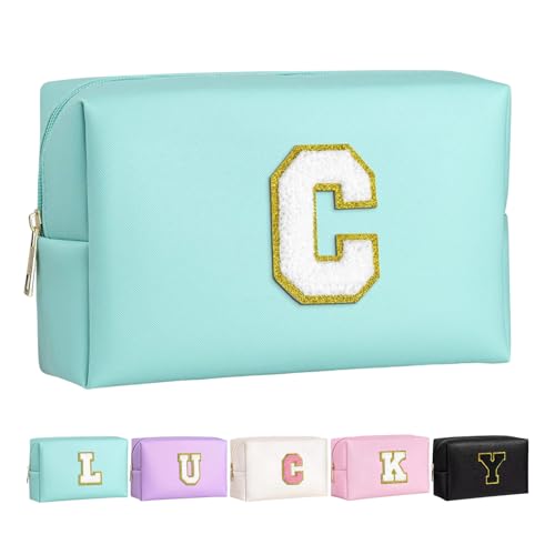 Make-up Tasche für Mädchen und Frauen, personalisierte Make-up Taschen mit Initialen wasserdichter PU Leder Reißverschluss Kulturbeutel Kosmetiktasche von Boletochic