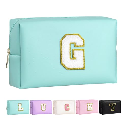 Make-up Tasche für Mädchen und Frauen, personalisierte Make-up Taschen mit Initialen wasserdichter PU Leder Reißverschluss Kulturbeutel Kosmetiktasche von Boletochic