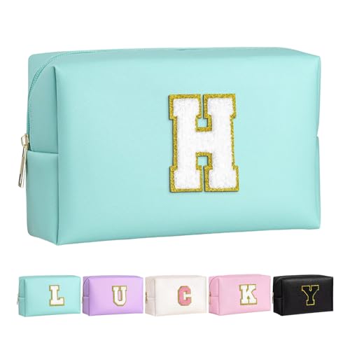 Make-up Tasche für Mädchen und Frauen, personalisierte Make-up Taschen mit Initialen wasserdichter PU Leder Reißverschluss Kulturbeutel Kosmetiktasche von Boletochic