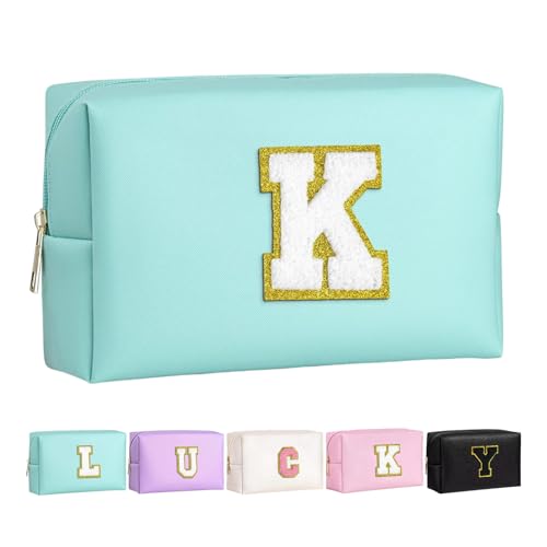 Make-up Tasche für Mädchen und Frauen, personalisierte Make-up Taschen mit Initialen wasserdichter PU Leder Reißverschluss Kulturbeutel Kosmetiktasche von Boletochic