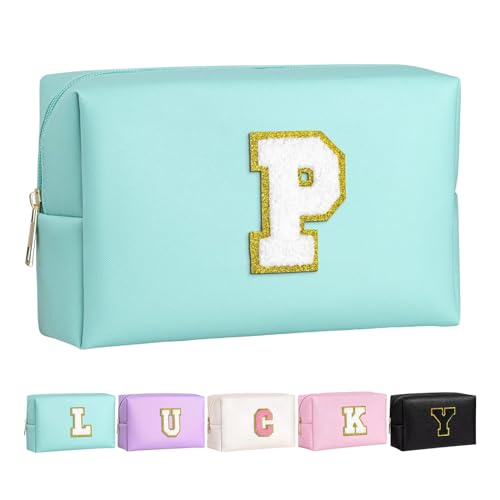 Make-up Tasche für Mädchen und Frauen, personalisierte Make-up Taschen mit Initialen wasserdichter PU Leder Reißverschluss Kulturbeutel Kosmetiktasche von Boletochic