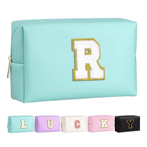 Make-up Tasche für Mädchen und Frauen, personalisierte Make-up Taschen mit Initialen wasserdichter PU Leder Reißverschluss Kulturbeutel Kosmetiktasche von Boletochic
