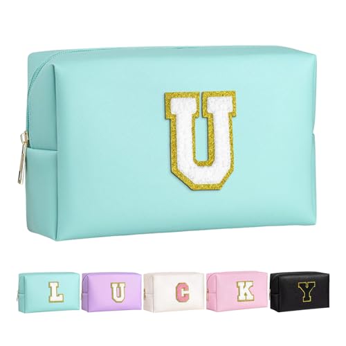 Make-up Tasche für Mädchen und Frauen, personalisierte Make-up Taschen mit Initialen wasserdichter PU Leder Reißverschluss Kulturbeutel Kosmetiktasche von Boletochic
