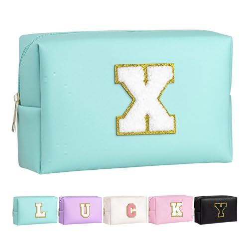 Make-up Tasche für Mädchen und Frauen, personalisierte Make-up Taschen mit Initialen wasserdichter PU Leder Reißverschluss Kulturbeutel Kosmetiktasche von Boletochic