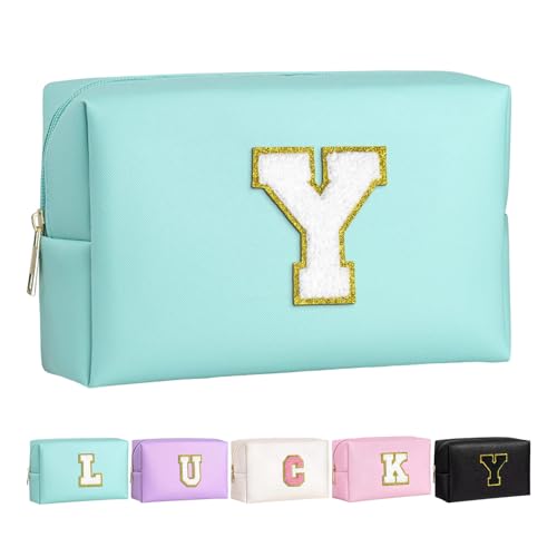 Make-up Tasche für Mädchen und Frauen, personalisierte Make-up Taschen mit Initialen wasserdichter PU Leder Reißverschluss Kulturbeutel Kosmetiktasche von Boletochic