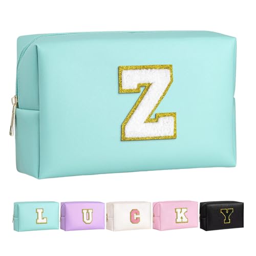 Make-up Tasche für Mädchen und Frauen, personalisierte Make-up Taschen mit Initialen wasserdichter PU Leder Reißverschluss Kulturbeutel Kosmetiktasche von Boletochic