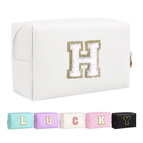 Make-up Tasche für Mädchen und Frauen, personalisierte Make-up Taschen mit Initialen wasserdichter PU Leder Reißverschluss Kulturbeutel Kosmetiktasche von Boletochic