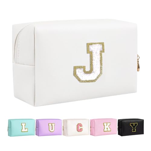 Make-up Tasche für Mädchen und Frauen, personalisierte Make-up Taschen mit Initialen wasserdichter PU Leder Reißverschluss Kulturbeutel Kosmetiktasche von Boletochic