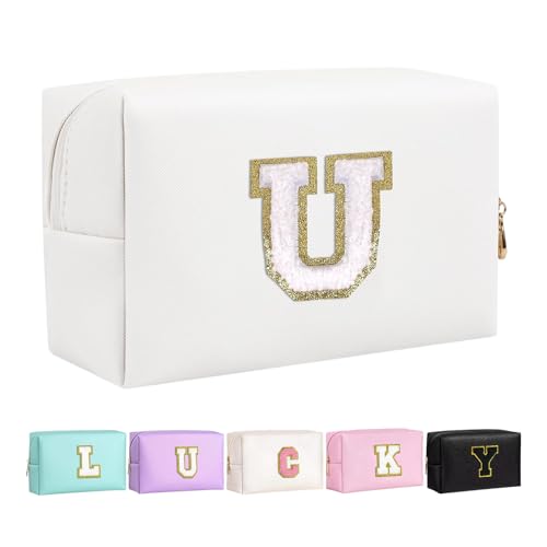 Make-up Tasche für Mädchen und Frauen, personalisierte Make-up Taschen mit Initialen wasserdichter PU Leder Reißverschluss Kulturbeutel Kosmetiktasche von Boletochic