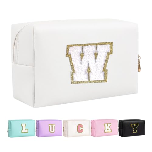 Make-up Tasche für Mädchen und Frauen, personalisierte Make-up Taschen mit Initialen wasserdichter PU Leder Reißverschluss Kulturbeutel Kosmetiktasche von Boletochic