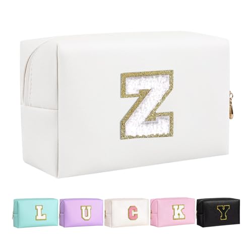 Make-up Tasche für Mädchen und Frauen, personalisierte Make-up Taschen mit Initialen wasserdichter PU Leder Reißverschluss Kulturbeutel Kosmetiktasche von Boletochic