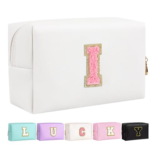 Make-up Tasche für Mädchen und Frauen, personalisierte Make-up Taschen mit Initialen wasserdichter PU Leder Reißverschluss Kulturbeutel Kosmetiktasche von Boletochic