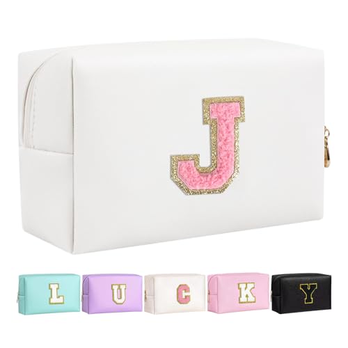 Make-up Tasche für Mädchen und Frauen, personalisierte Make-up Taschen mit Initialen wasserdichter PU Leder Reißverschluss Kulturbeutel Kosmetiktasche von Boletochic