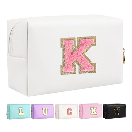 Make-up Tasche für Mädchen und Frauen, personalisierte Make-up Taschen mit Initialen wasserdichter PU Leder Reißverschluss Kulturbeutel Kosmetiktasche von Boletochic