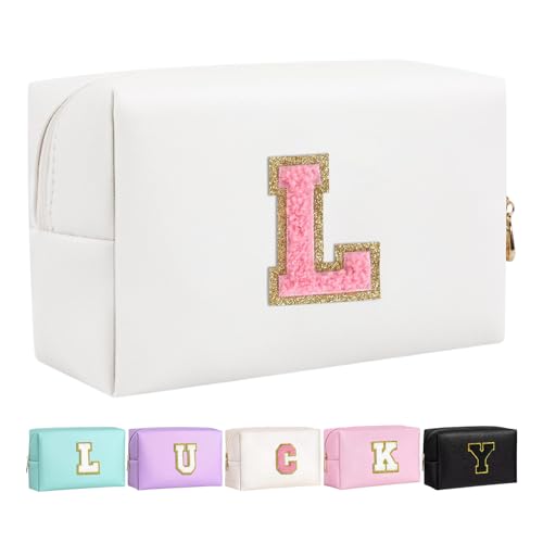 Make-up Tasche für Mädchen und Frauen, personalisierte Make-up Taschen mit Initialen wasserdichter PU Leder Reißverschluss Kulturbeutel Kosmetiktasche von Boletochic
