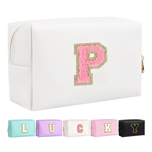 Make-up Tasche für Mädchen und Frauen, personalisierte Make-up Taschen mit Initialen wasserdichter PU Leder Reißverschluss Kulturbeutel Kosmetiktasche von Boletochic