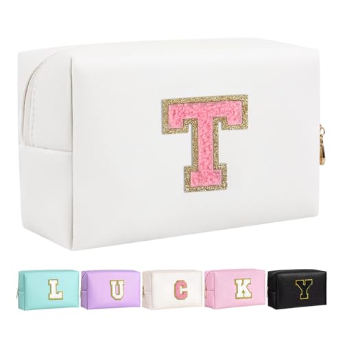Make-up Tasche für Mädchen und Frauen, personalisierte Make-up Taschen mit Initialen wasserdichter PU Leder Reißverschluss Kulturbeutel Kosmetiktasche von Boletochic