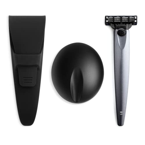 Bolin Webb R1 Rasierer, Ständer und Silikon-Reiseetui in Graphit, ergonomischer Griff mit 3 Klingen, Rasiermesser, Luxus-Geschenkset für Männer von Bolin Webb