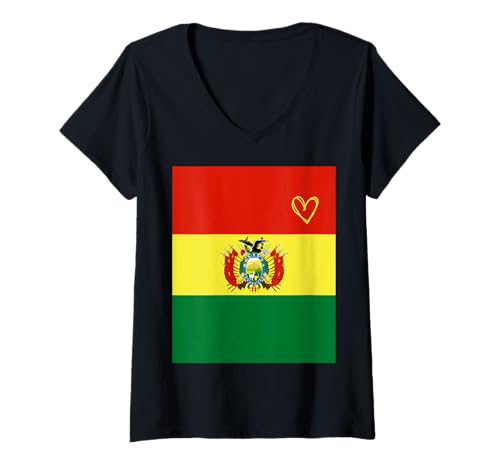 Damen Bolivien-Flagge, bolivianisches Herz, stolz, Nationalfeiertag T-Shirt mit V-Ausschnitt Damen Bolivien-Flagge, bolivianisches Herz, stolz, Nationalfeiertag T-Shirt mit V-Ausschnitt von Bolivia Flag Bolivian National Day Gifts Idea