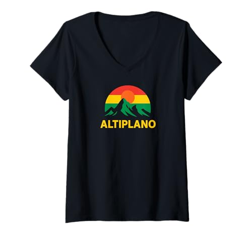 Damen Coole Altiplano Mountains Bolivien Design bolivianische Farben Flagge T-Shirt mit V-Ausschnitt Damen Coole Altiplano Mountains Bolivien Design bolivianische Farben Flagge T-Shirt mit V-Ausschnitt von Bolivian Love Designs Supply Co.