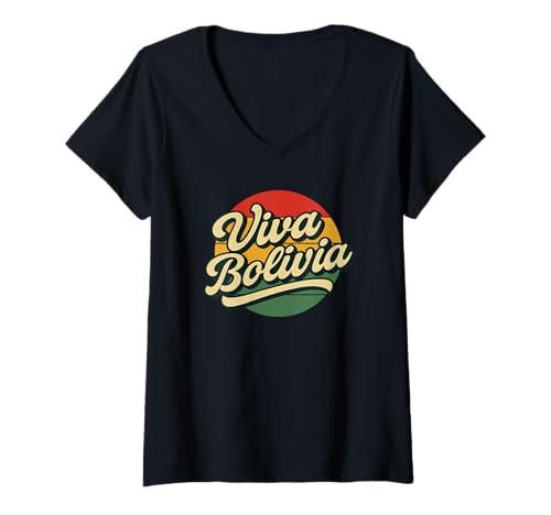 Damen Coole Flagge von Viva Bolivien Design, bolivianische Farben T-Shirt mit V-Ausschnitt Damen Coole Flagge von Viva Bolivien Design, bolivianische Farben T-Shirt mit V-Ausschnitt von Bolivian Love Designs Supply Co.