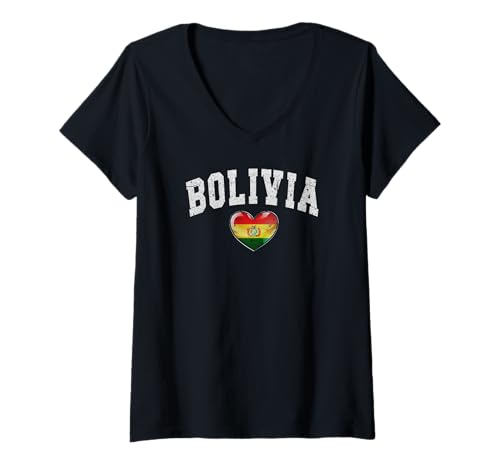 Damen Bolivien Flagge Herz Bolivian Patriotische Liebe T-Shirt mit V-Ausschnitt von Bolivian Pride Heritage