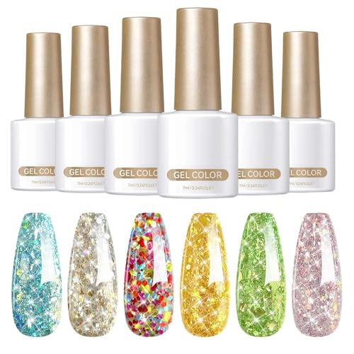 Bollisate Glitzergelpolier, Schimmernagellack,6-farbiger glänzender Finish Nagel Maniküre Kit UV LED Soak Off 7ml | Handgesundheits -Set, funkelnde Gelpoly für Frauen lange anhaltend anhaltend von Bollisate