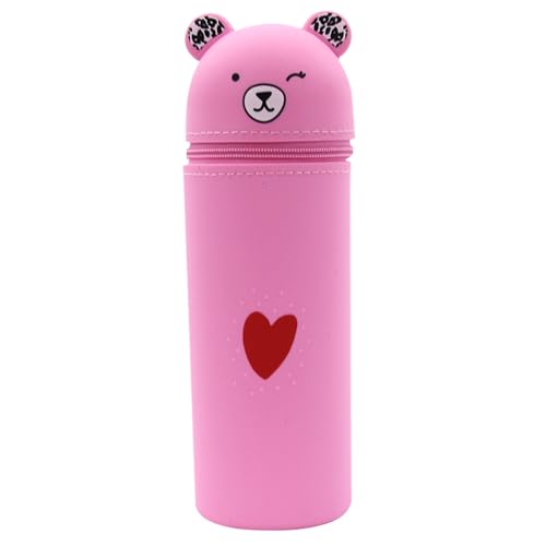 Bollisate Silikon Federmäppchen, Tragbare Tasche Mit Cartoon-Bär, Reisegepäck-Make-up-Kosmetiktasche Mit Reißverschluss, Schreibtisch-Organizer für tragbar, Schreibtisch-Organizer, Federmäppchen von Bollisate
