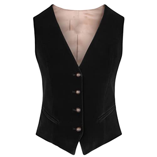 Bollrllr Damen Anzug Weste Velours V-Ausschnitt Ärmellos Formal Weste Casual Business Weste, Schwarz , 46 von Bollrllr