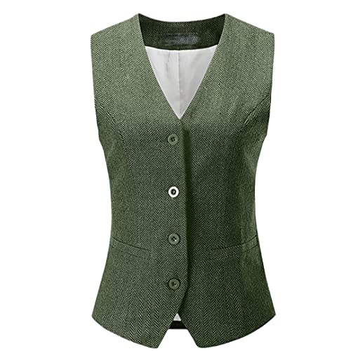 Bollrllr Damen Anzugweste Vintage Fischgrätenmuster Tweed Weste Casual Formal Weste, Army Gn, 42 von Bollrllr