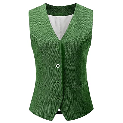 Bollrllr Damen Anzugweste Vintage Fischgrätenmuster Tweed Weste Casual Formal Weste, Gn, 38 von Bollrllr