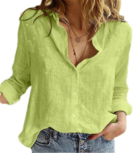 Bollrllr Damen Baumwolle Leinen Hemd Knopf Revers Cardigan Top Damen Lose Hemden Langarm Frühling Blusen von Bollrllr