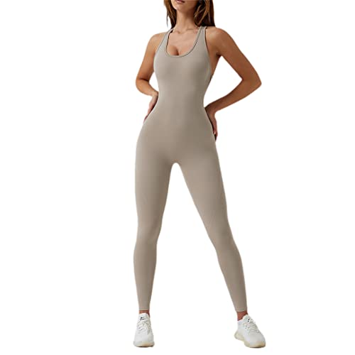 Bollrllr Damen-Einteiler, nahtlos, Yoga, Tanz, Bauchkontrolle, Fitness, Workout, Stretch, Einteiler, Mokka-Palme, 38 von Bollrllr