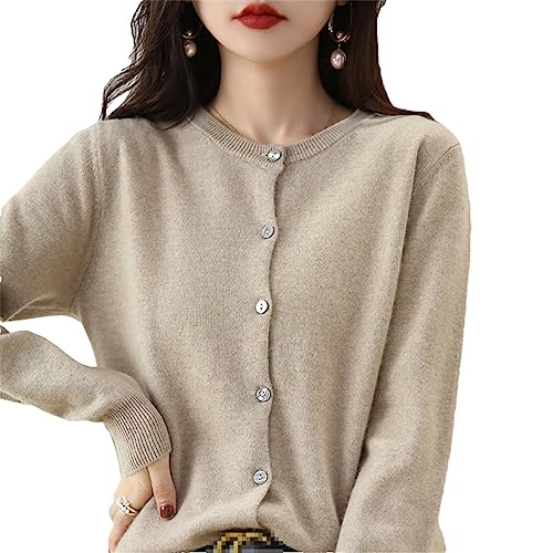 Bollrllr Damen Kaschmir Strickjacke Rundhals Pullover Frühling Herbst Winter Langarm Gestrickt Einfarbig Weiche Strickjacke Pullover, Khaki9, XL von Bollrllr