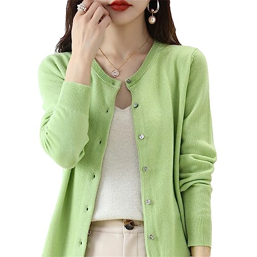 Bollrllr Damen Kaschmir Strickjacke Rundhals Pullover Frühling Herbst Winter Langarm Gestrickt Einfarbig Weiche Strickjacke Pullover, Obst Gn, M von Bollrllr