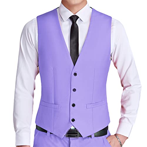 Bollrllr Herren Weste Einreihig Slim Fit Plus Size Business Weste, lavendel, XXXL von Bollrllr