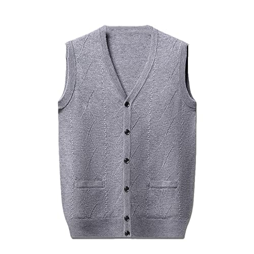 Bollrllr Herren Wollstrickweste, Ärmellos, Strickjacke, V-Ausschnitt, Lässig, Warm, Herbst- Und Winterweste Light gray9 XXL(79-87kg) von Bollrllr