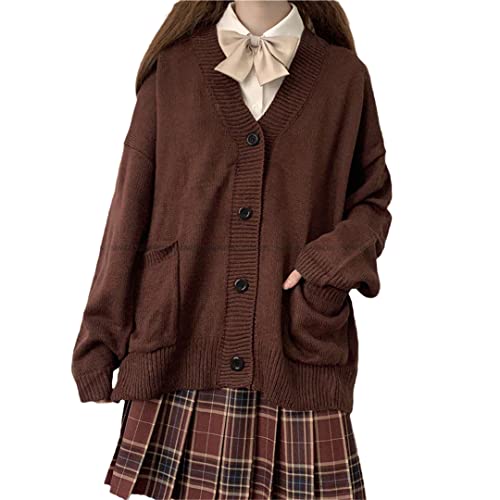 Bollrllr Japan Schulpullover Frühling Herbst V-Ausschnitt Baumwolle Strickpullover Uniformen Mehrfarbig Student Mädchen, kaffeebraun, XL von Bollrllr