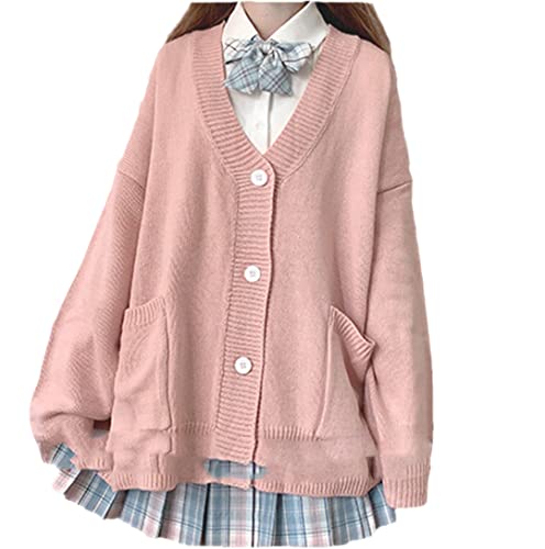 Bollrllr Japan Schulpullover Frühling Herbst V-Ausschnitt Baumwolle Strickpullover Uniformen Mehrfarbig Student Mädchen, rose, S von Bollrllr