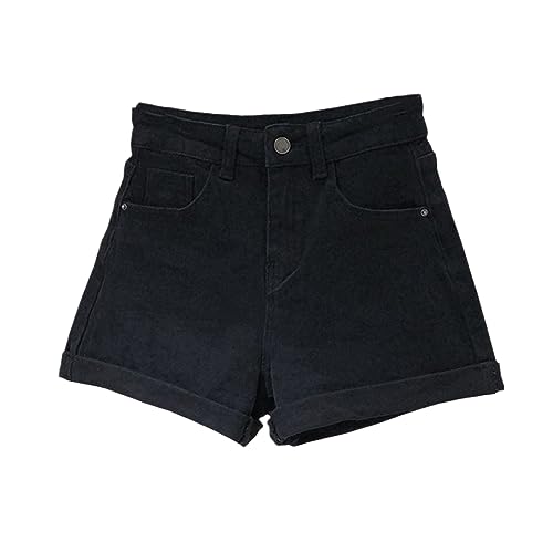Bollrllr Retro Jeans Shorts Für Damen Sommer Schlicht All Match Hohe Taille Lässige Jeans Black XXL von Bollrllr