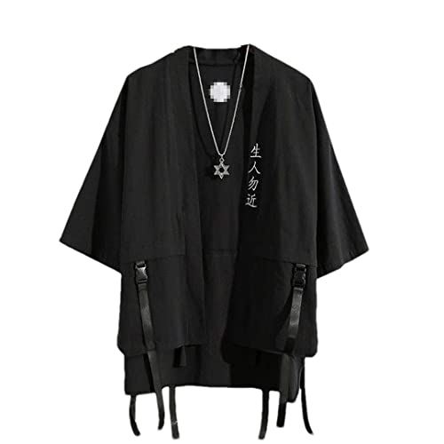 Bollrllr Sommer Herren Haori Cardigan Kimono Hemd Samurai Japanisches Kleid Robe Lose Yukata Mantel Streetwear Schwarz Asiatische Größe XXL von Bollrllr