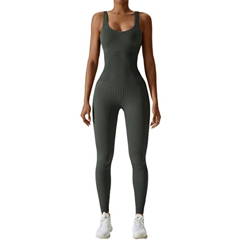 Bollrllr Spring Seamless Jumpsuit Yoga Kleidung Sportbekleidung Damen Gym Push-Ups Workout Wear Fitness Sportbekleidung, Olive GN, 38 von Bollrllr