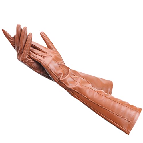 Damen Handschuhe Leder Herbst Winter Schaffell Lange Handschuhe Champagner 6,5 von Bollrllr