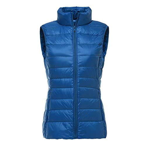 Damen Herbst Entendaunen Warm Weste Ärmellos Stehkragen Tragbare Steppweste Winter Einfarbig Freizeitmantel Blau M von Bollrllr