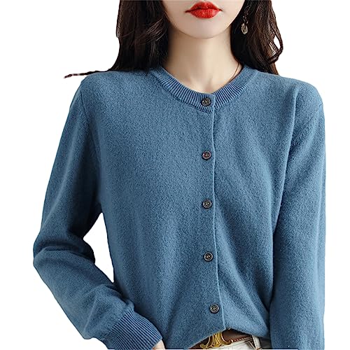 Damen Kaschmir Strickjacke Rundhals Pullover Frühling Herbst Winter Langarm Gestrickt Einfarbig Weiche Strickjacke Pullover, Haze Blue, L von Bollrllr