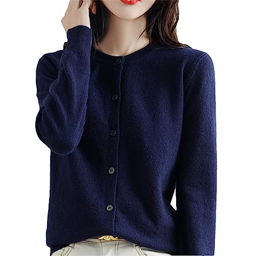 Bollrllr Damen Kaschmir Strickjacke Rundhals Pullover Frühling Herbst Winter Langarm Gestrickt Einfarbig Weiche Strickjacke Pullover, Tibetanblau, L von Bollrllr