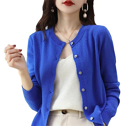 Bollrllr Damen Kaschmir Strickjacke Rundhals Pullover Frühling Herbst Winter Langarm Gestrickt Einfarbig Weiche Strickjacke Pullover, blau, L von Bollrllr